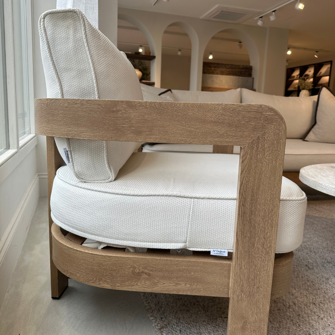 N3 Oak Three Seater Sofa Cirrus Textured Weave - Image 2